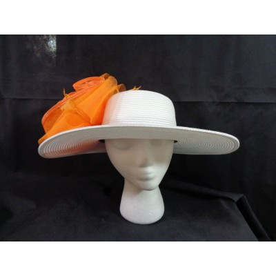 August Hat Company 's White Wide Brim Hat Orange Bow OS NWT 766288182745 eb-58095563